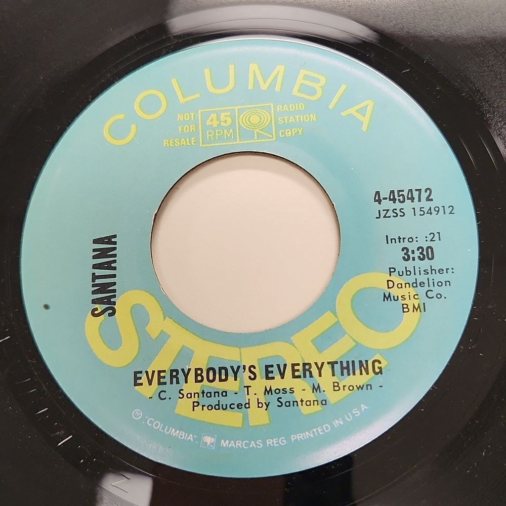 Santana Everybody's Every Thing 45 RPM Record Vinyl RADIO STATION COPY